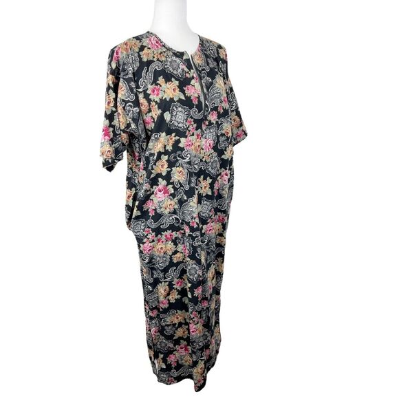LA Intimates Dress Women Small Black Floral Short Sleeve Maxi Pockets Sleepwear - Picture 4 of 16